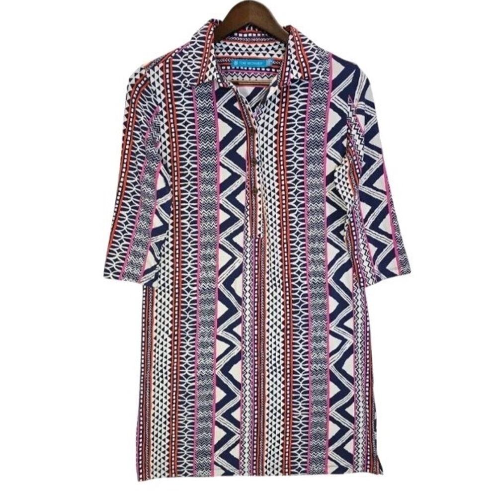 Tori Richard Popover Tunic Dress Womens Small Geometric Resortwear Hawaii USA